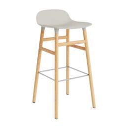 Normann Copenhagen Form Barstool - Wood - 75cm - Light Grey - Oak Legs Shell Colour: Light Grey, Leg Colour: Oak - thumbnail 1
