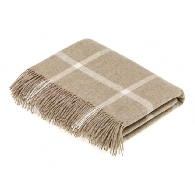 Bronte By Moon Windowpane Merino Lambswool Throw - Beige