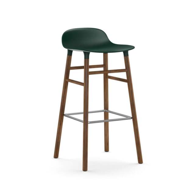 Normann Copenhagen Form Barstool - Wood - 75cm - Green - Walnut Legs Shell Colour: Green, Leg Colour: Walnut - image 1