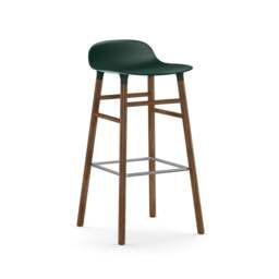 Normann Copenhagen Form Barstool - Wood - 75cm - Green - Walnut Legs Shell Colour: Green, Leg Colour: Walnut - thumbnail 1