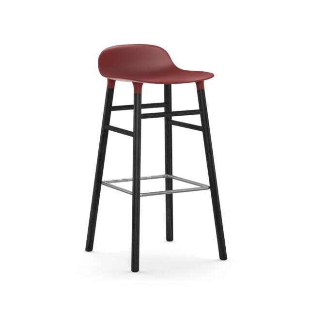Normann Copenhagen Form Barstool - Wood - 75cm - Red - Black Oak Legs Shell Colour: Red, Leg Colour: Black Oak - image 1