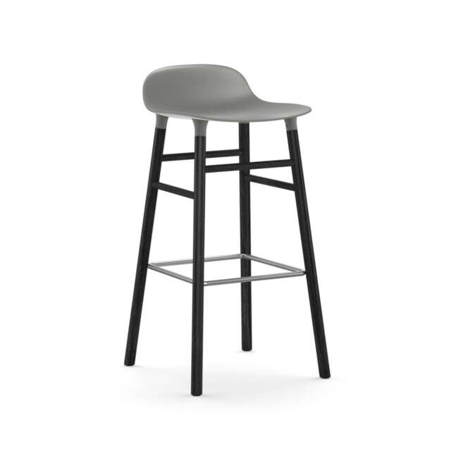 Normann Copenhagen Form Barstool - Wood - 75cm - Grey - Black Oak Legs Shell Colour: Grey, Leg Colour: Black Oak - image 1
