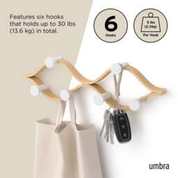Umbra Montage 6 Hook Coat Rack - White/Natural - thumbnail 6