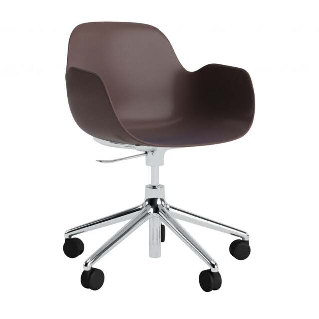 Normann Copenhagen Form Armchair Swivel - 5 Wheel - Gas Lift - Brown - Aluminium Legs Shell Colour: Brown, Leg Colour: Aluminium - image 1