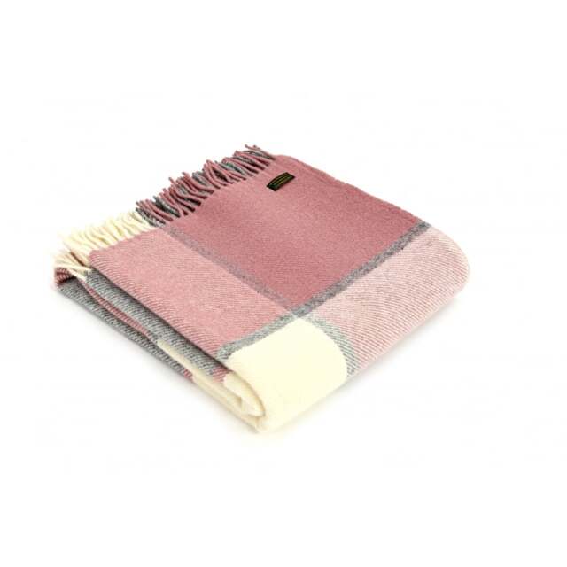 Tweedmill Textiles Pure New Wool Block Check Throw - Dusky Pink/Charcoal
