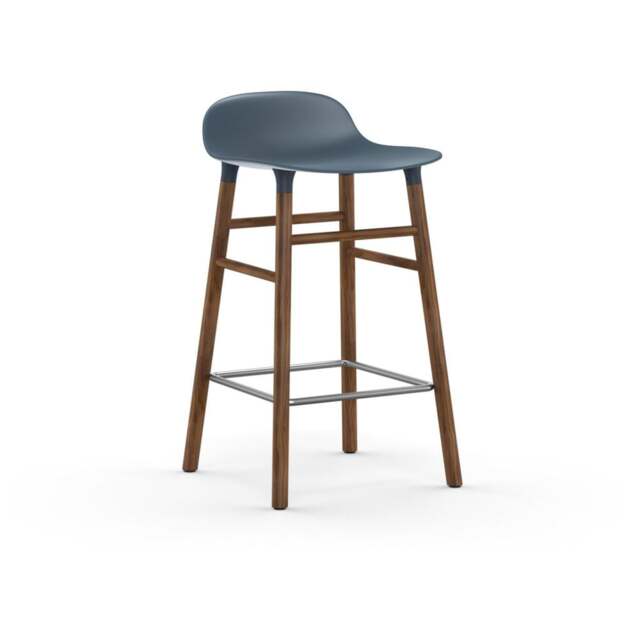 Normann Copenhagen Form Barstool - Wood - 65cm - Blue - Walnut Legs Shell Colour: Blue, Leg Colour: Walnut - image 1