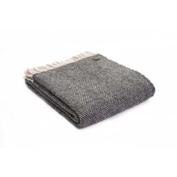 Tweedmill Textiles Pure New Wool Herringbone Throw - Charcoal/Silver Grey
