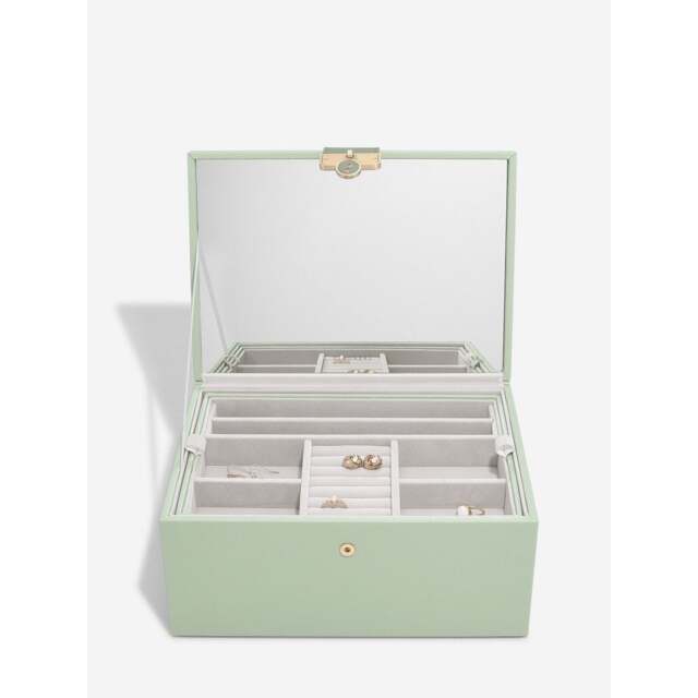 Stackers Luxury Classic Faux Leather Jewellery Box - Sage Green Colour: Sage Green - image 1