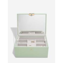 Stackers Luxury Classic Faux Leather Jewellery Box - Sage Green Colour: Sage Green - thumbnail 1