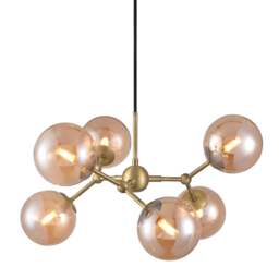 Halo Design Atom Large 6 Light Chandelier - O57cm - Antique Brass / Amber Glass Colour: Antique Brass / Amber Glass