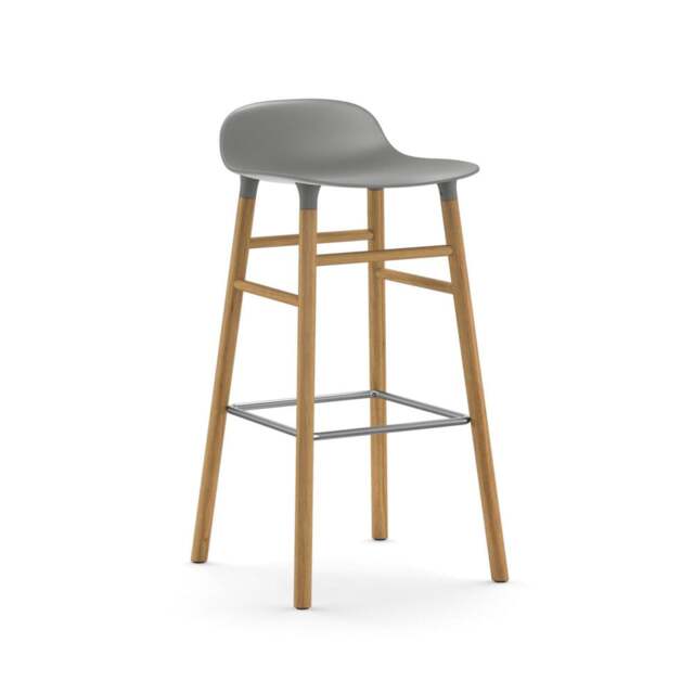 Normann Copenhagen Form Barstool - Wood - 75cm - Grey - Oak Legs Shell Colour: Grey, Leg Colour: Oak - image 1