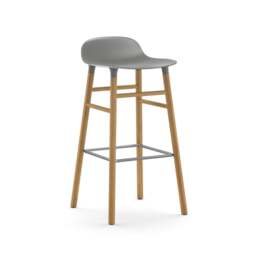 Normann Copenhagen Form Barstool - Wood - 75cm - Grey - Oak Legs Shell Colour: Grey, Leg Colour: Oak