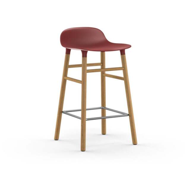 Normann Copenhagen Form Barstool - Wood - 65cm - Red - Oak Legs Shell Colour: Red, Leg Colour: Oak - image 1