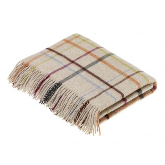 Bronte By Moon Variegated Windowpane Throw - Beige - Merino Lambswool - image 1