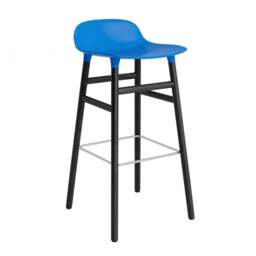 Normann Copenhagen Form Barstool - Wood - 75cm - Bright Blue - Black Oak Legs Shell Colour: Bright Blue, Leg Colour: Black Oak - thumbnail 1