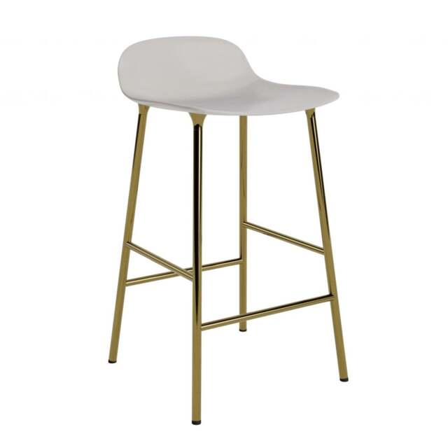 Normann Copenhagen Form Barstool - 65cm - Warm Grey - Brass Legs Shell Colour: Warm Grey, Leg Colour: Brass - image 1