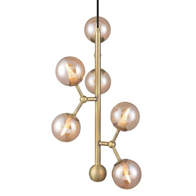 Halo Design Atom Vertical 6 Light Chandelier - H45cm - O30cm - Antique Brass / Amber Glass Colour: Antique Brass / Amber Glass - image 1