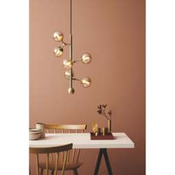 Halo Design Atom Vertical 6 Light Chandelier - H45cm - O30cm - Antique Brass / Amber Glass Colour: Antique Brass / Amber Glass - thumbnail 2