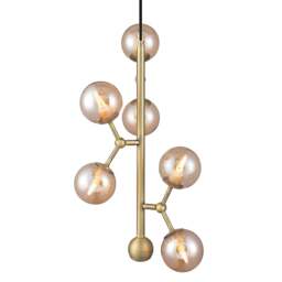 Halo Design Atom Vertical 6 Light Chandelier - H45cm - O30cm - Antique Brass / Amber Glass Colour: Antique Brass / Amber Glass - thumbnail 1