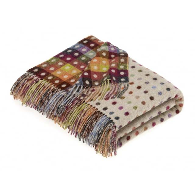 Bronte By Moon Multi Spot Check Merino Lambswool Throw - Beige - image 1