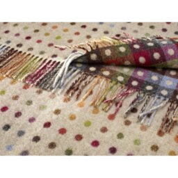Bronte By Moon Multi Spot Check Merino Lambswool Throw - Beige - thumbnail 2