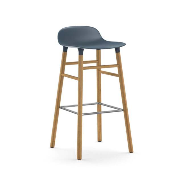 Normann Copenhagen Form Barstool - Wood - 75cm - Blue - Oak Legs Shell Colour: Blue, Leg Colour: Oak - image 1