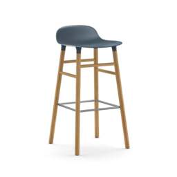 Normann Copenhagen Form Barstool - Wood - 75cm - Blue - Oak Legs Shell Colour: Blue, Leg Colour: Oak - thumbnail 1