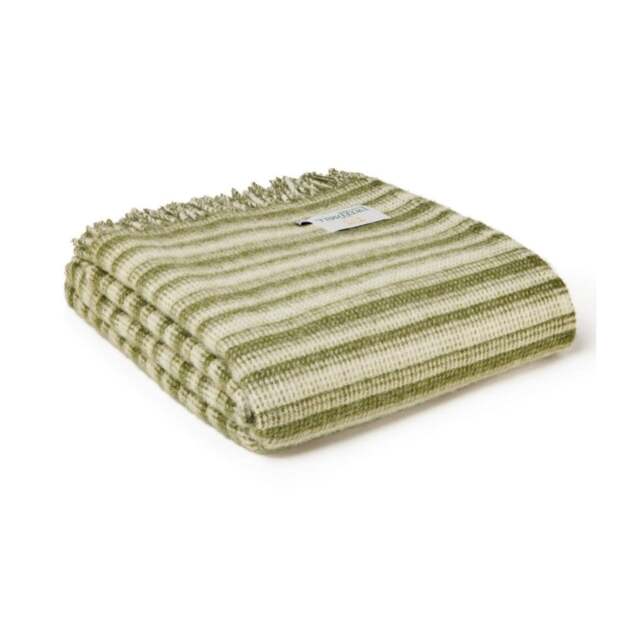 Tweedmill Textiles Pure New Wool Aber Stripe Throw - Olive Green - image 1