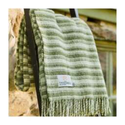 Tweedmill Textiles Pure New Wool Aber Stripe Throw - Olive Green - thumbnail 3