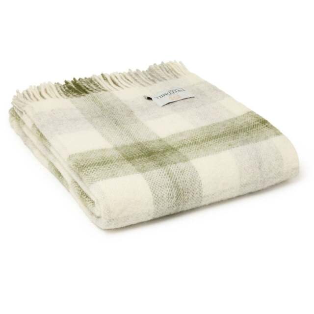 Tweedmill Textiles Pure New Wool Meadow Check Throw - Olive Green - image 1