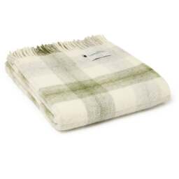 Tweedmill Textiles Pure New Wool Meadow Check Throw - Olive Green - thumbnail 1