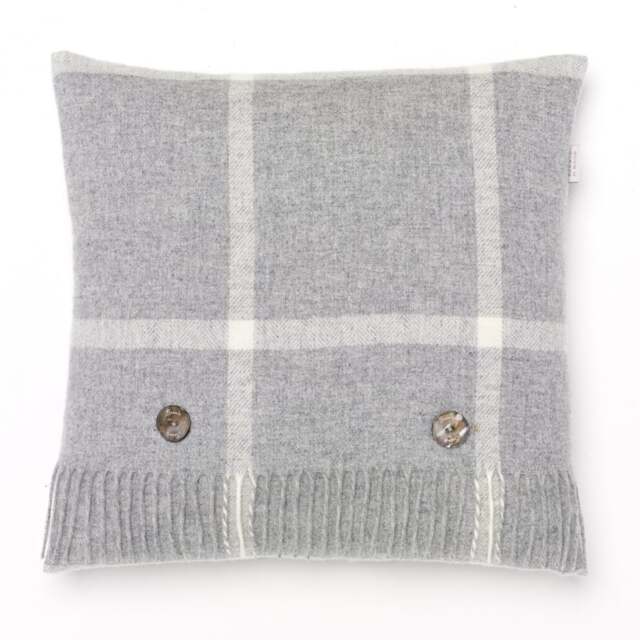 Bronte By Moon Windowpane Merino Lambswool Cushion - Grey