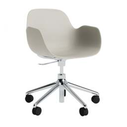 Normann Copenhagen Form Armchair Swivel - 5 Wheel - Gas Lift - Light Grey - Aluminium Legs Shell Colour: Light Grey, Leg Colour: Aluminium