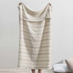 Lands Downunder Lisbon Stripe Cotton Throw - Taupe - thumbnail 3