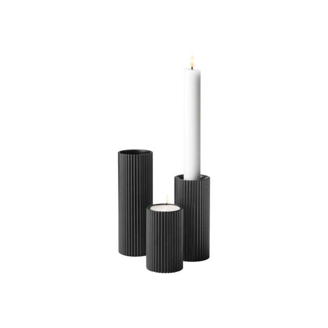 Georg Jensen Bernadotte Tealight/Taper Candle Holders - Black - Set of 3