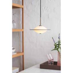 Halo Design Orbit Pendant Light - O 24cm - Opal Glass - Antique Brass Metal Size: O 24cm, Colour: Antique Brass - thumbnail 2