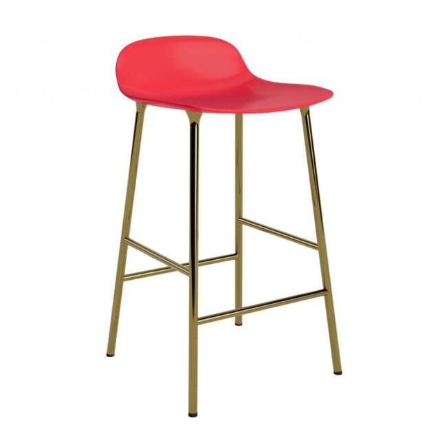 Normann Copenhagen Form Barstool - 65cm - Bright Red - Brass Legs Shell Colour: Bright Red, Leg Colour: Brass - image 1