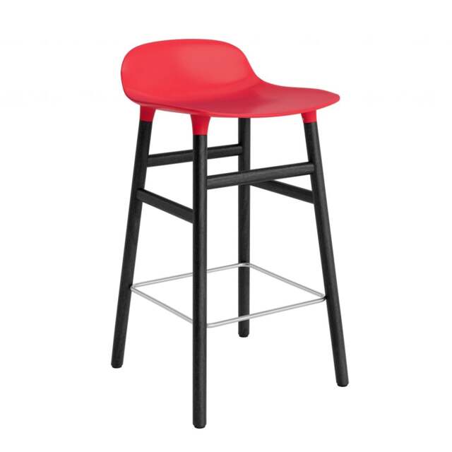 Normann Copenhagen Form Barstool - Wood - 65cm - Bright Red - Black Oak Legs Shell Colour: Bright Red, Leg Colour: Black Oak - image 1
