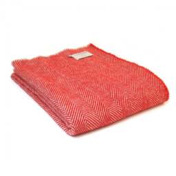 Tweedmill Textiles Pure New Wool Fishbone Throw - Red - Cream Blanket Stitch Edge