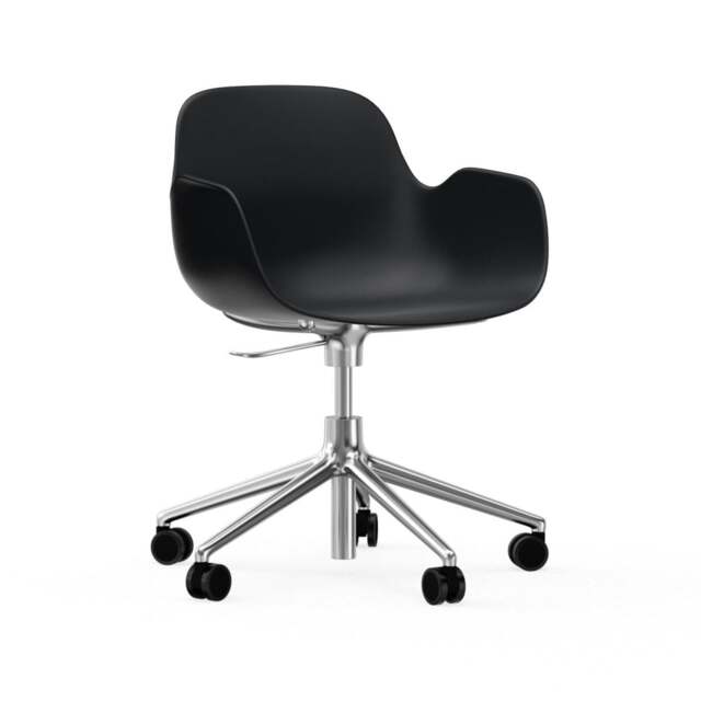Normann Copenhagen Form Armchair Swivel - 5 Wheel - Gas Lift - Black - Aluminium Legs Shell Colour: Black, Leg Colour: Aluminium - image 1