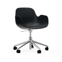 Normann Copenhagen Form Armchair Swivel - 5 Wheel - Gas Lift - Black - Aluminium Legs Shell Colour: Black, Leg Colour: Aluminium