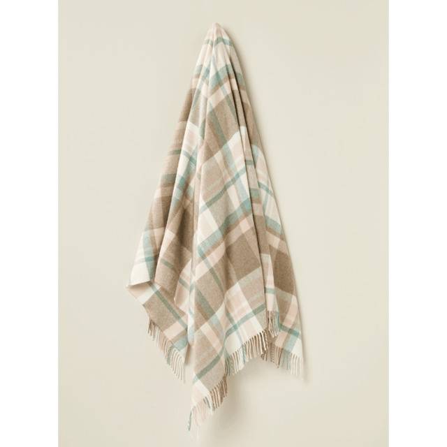 Bronte By Moon Luxury Merino Lambswool Portree Check Throw - Natural/Rose - image 1