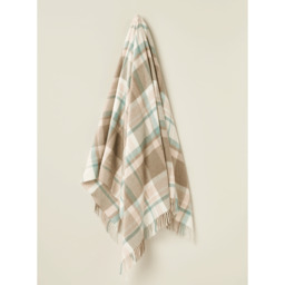 Bronte By Moon Luxury Merino Lambswool Portree Check Throw - Natural/Rose