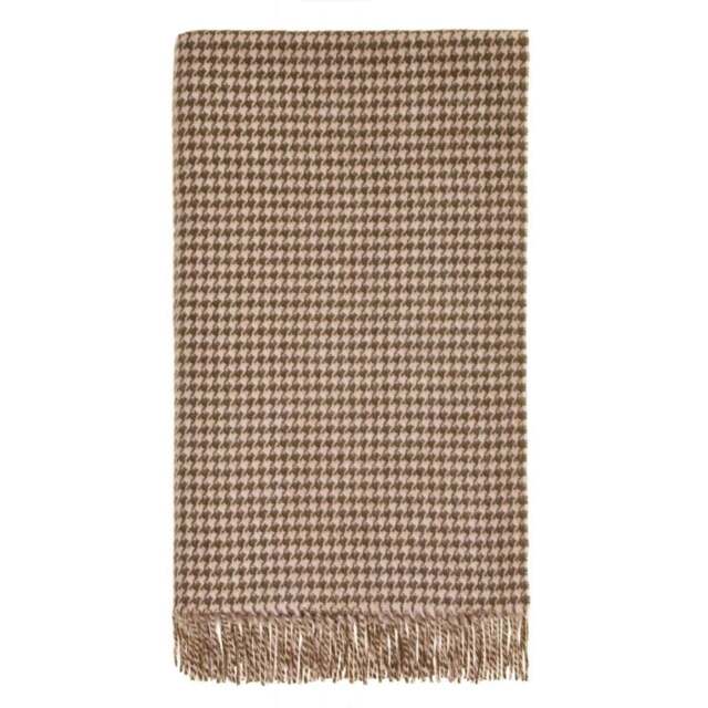 Bronte By Moon Merino Lambswool Houndstooth Throw - Khaki & Blush