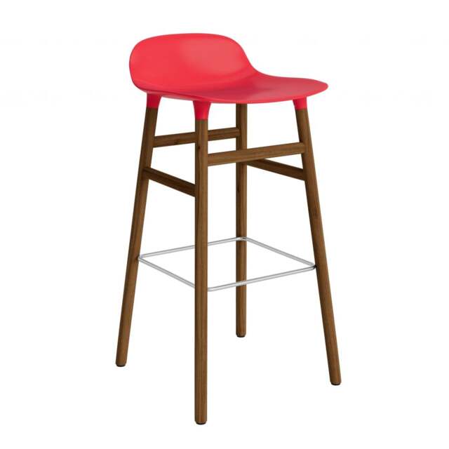 Normann Copenhagen Form Barstool - Wood - 75cm - Bright Red - Walnut Legs Shell Colour: Bright Red, Leg Colour: Walnut - image 1