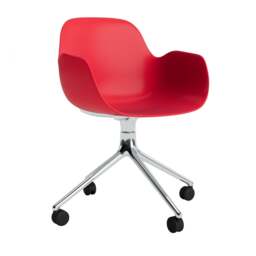 Normann Copenhagen Form Armchair Swivel - 4 Wheel - Bright Red - Aluminium Legs Shell Colour: Bright Red, Leg Colour: Aluminium