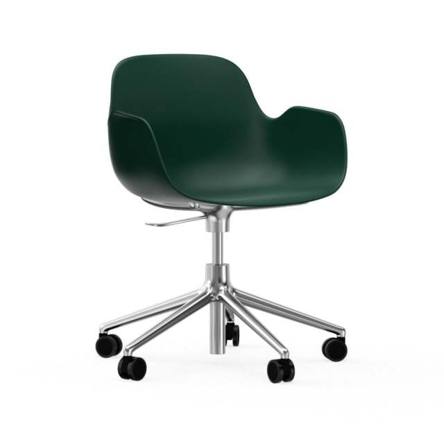 Normann Copenhagen Form Armchair Swivel - 5 Wheel - Gas Lift - Green - Aluminium Legs Shell Colour: Green, Leg Colour: Aluminium - image 1