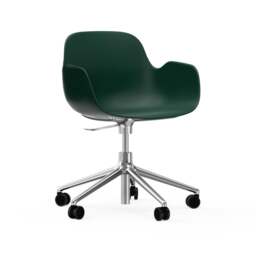 Normann Copenhagen Form Armchair Swivel - 5 Wheel - Gas Lift - Green - Aluminium Legs Shell Colour: Green, Leg Colour: Aluminium
