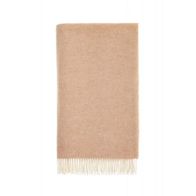 Bronte By Moon Pure New Wool Herringbone Throw - Orange Sherbert