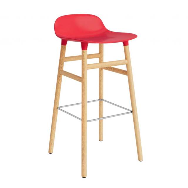 Normann Copenhagen Form Barstool - Wood - 75cm - Bright Red - Oak Legs Shell Colour: Bright Red, Leg Colour: Oak - image 1